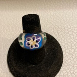 Women's Clear Blue Yellow Flower Ring Size 5.5